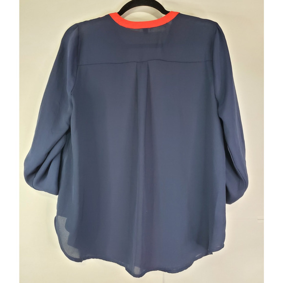 Meraki Large Color block Blue Pink Orange Meraki Brand 3/4 Sleeve V Neck blouse - Picture 2 of 8